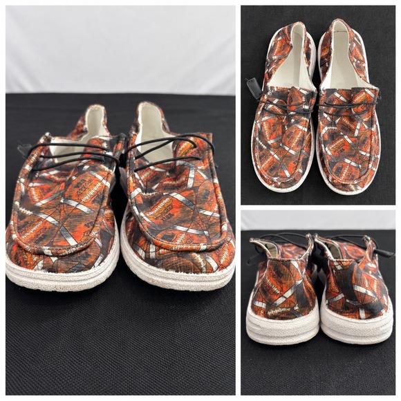 Unbranded Shoes - Football Print Canvas Loafers Slip On Gameday Shoes Orange Brown EU 38 US 7.5